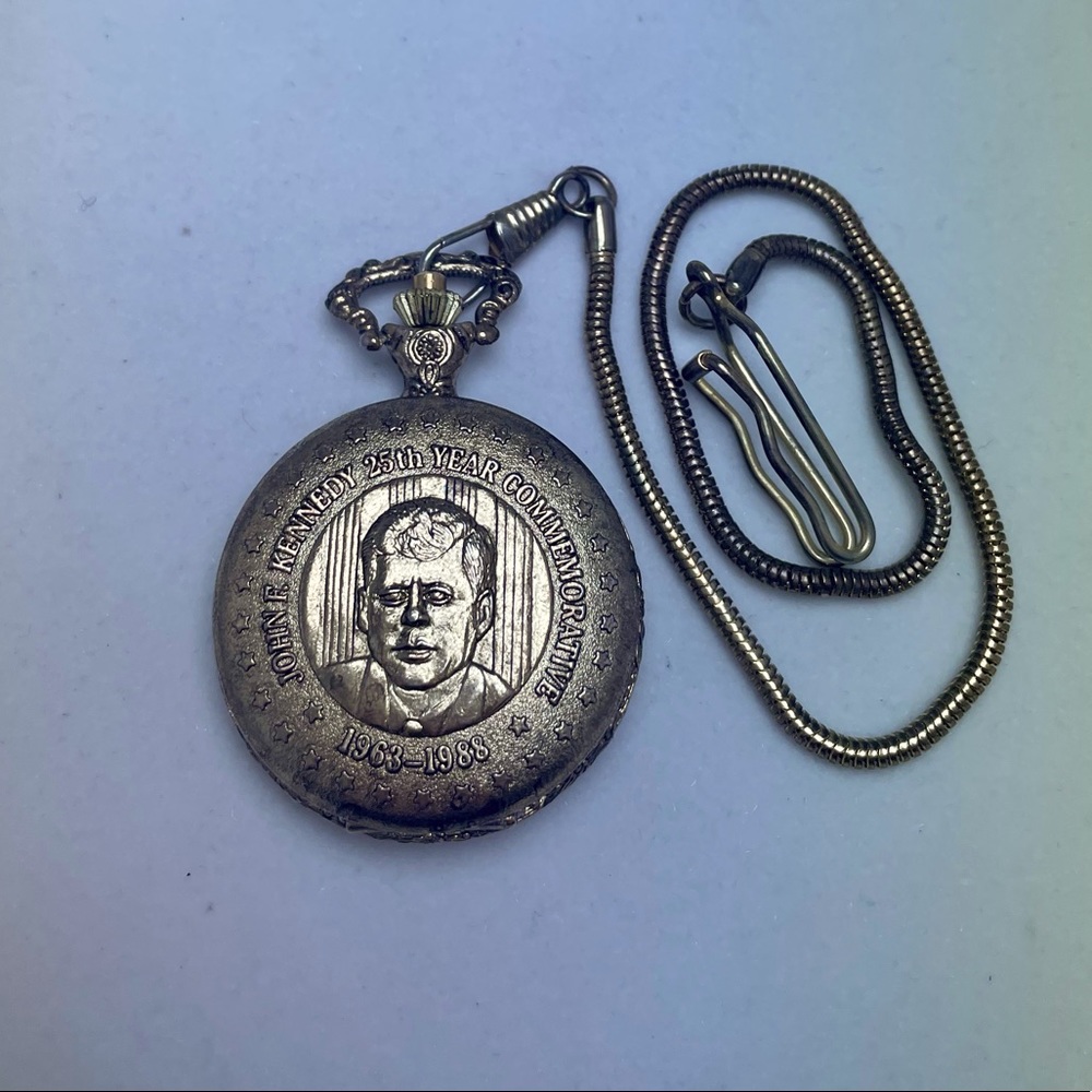 Vintage John F. Kennedy 25th Anniversary Pocket Watch & Bonus Ingraham Stopwatch